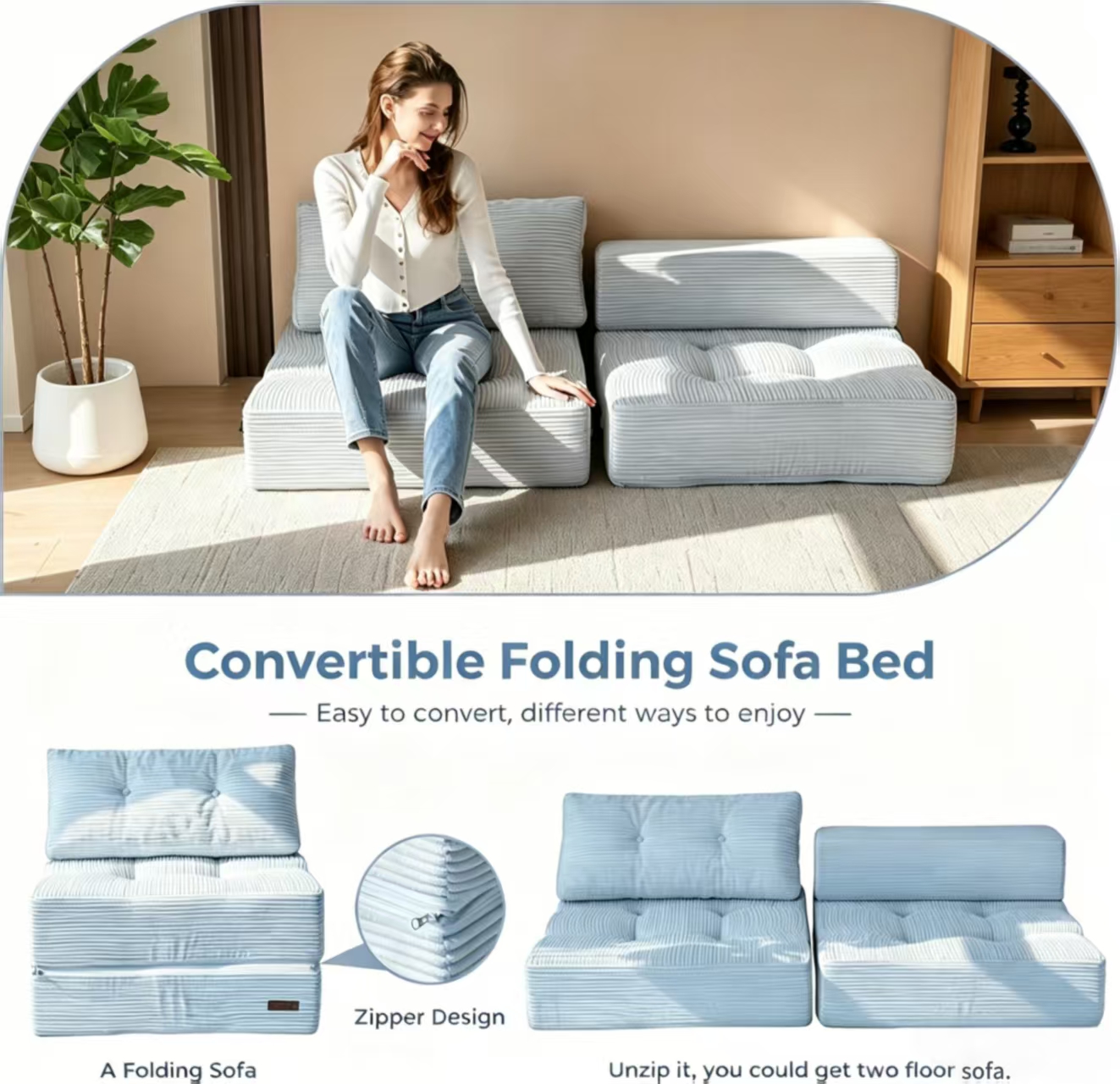 Folding compressed sofa used as a comfortable chair