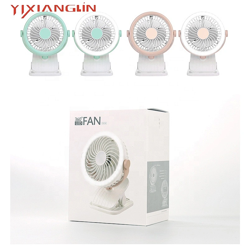 2019 Popular battery powered mini electric portable usb table clip fan with led light