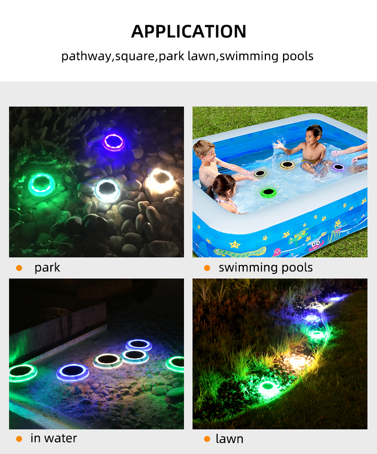 Summer Season IP68 solar powered fountains lamp 4 different color round shape landscape light swimming pool light