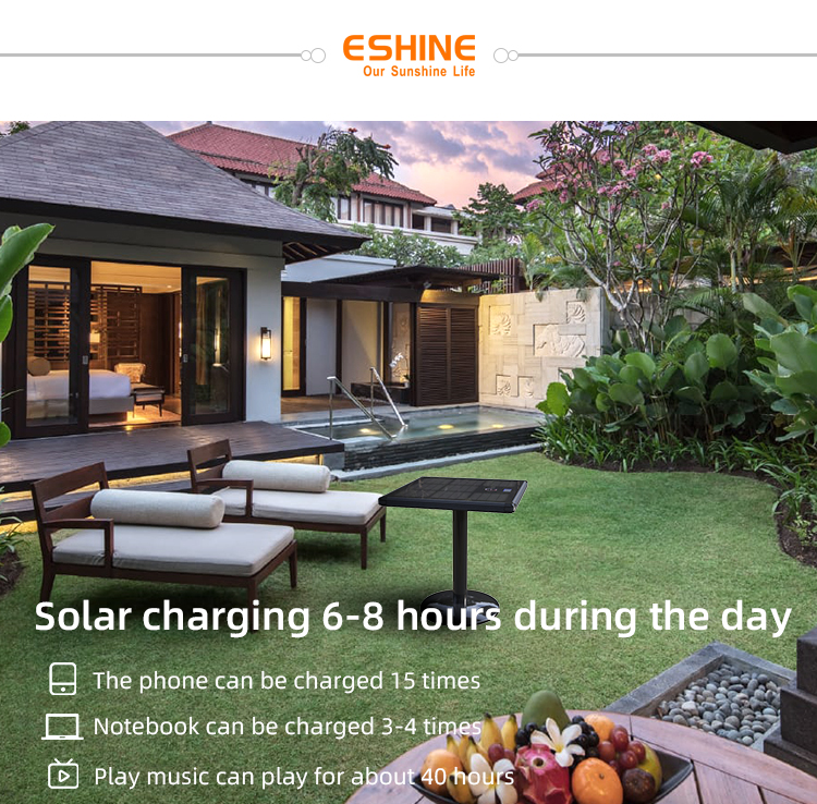 Solar Charging Table with Speaker and RGB Led Lighting Control Outdoor Decoration Multi-Media Solar Table