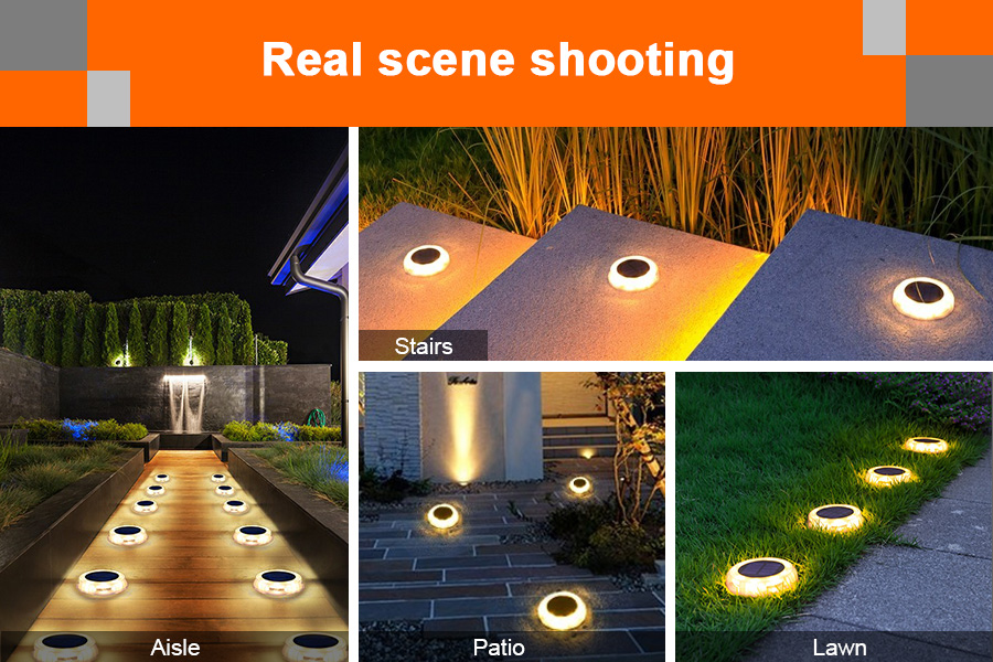 solar deck lights outdoor for back yard light IP67 UFO design 4 different color solar garden lights for deck dock lawn pathway