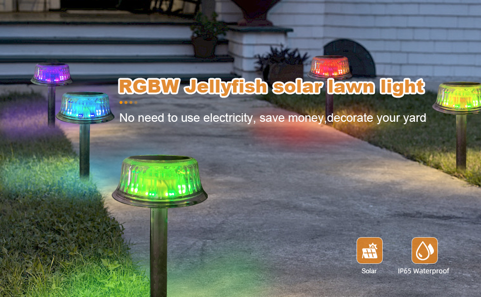 RGBW Jellyfish solar led garden lights for lawn pathway flower pot decoration and growing lighting