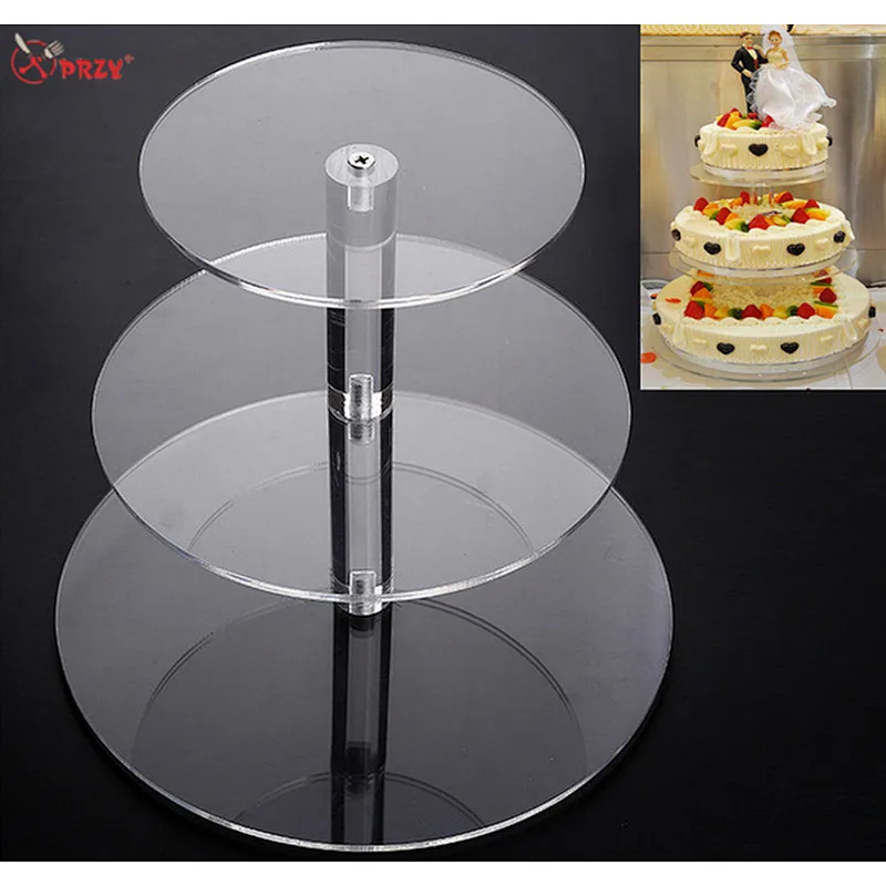 PRZY Cupcake Stand Crystal Circle Clear Round Birthday Cake Display Cake Tray Glass Wedding Cake stand Display Shelf