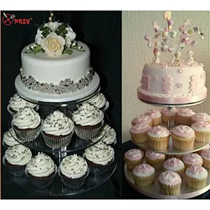 PRZY Cupcake Stand Crystal Circle Clear Round Birthday Cake Display Cake Tray Glass Wedding Cake stand Display Shelf