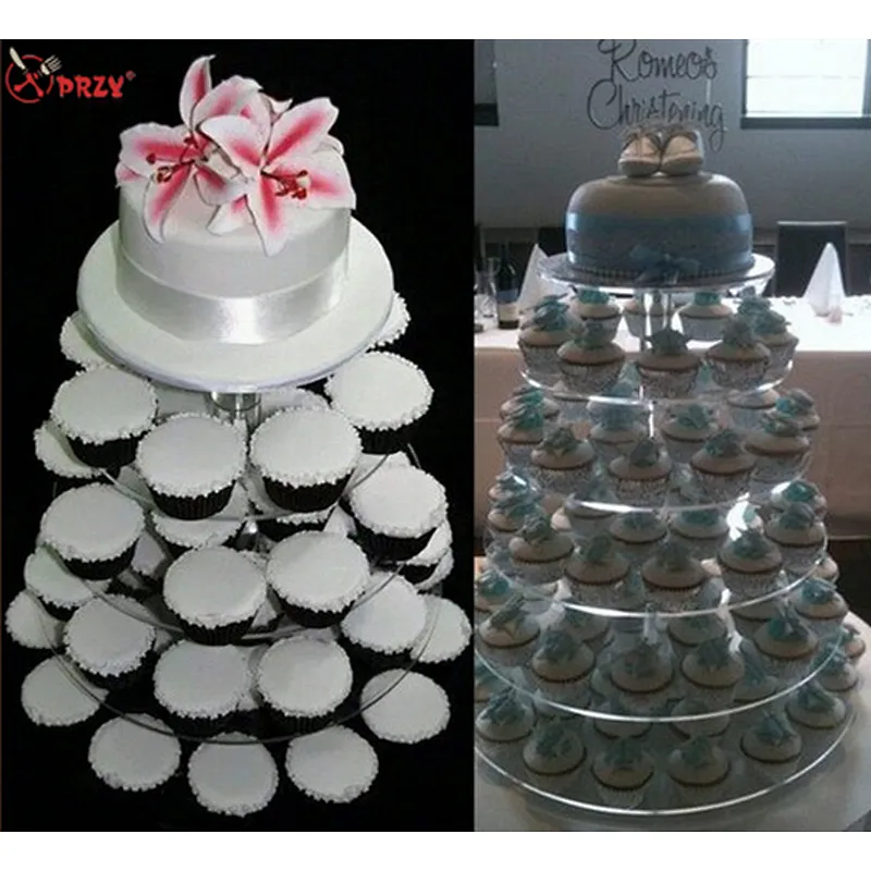 PRZY Cupcake Stand Crystal Circle Clear Round Birthday Cake Display Cake Tray Glass Wedding Cake stand Display Shelf