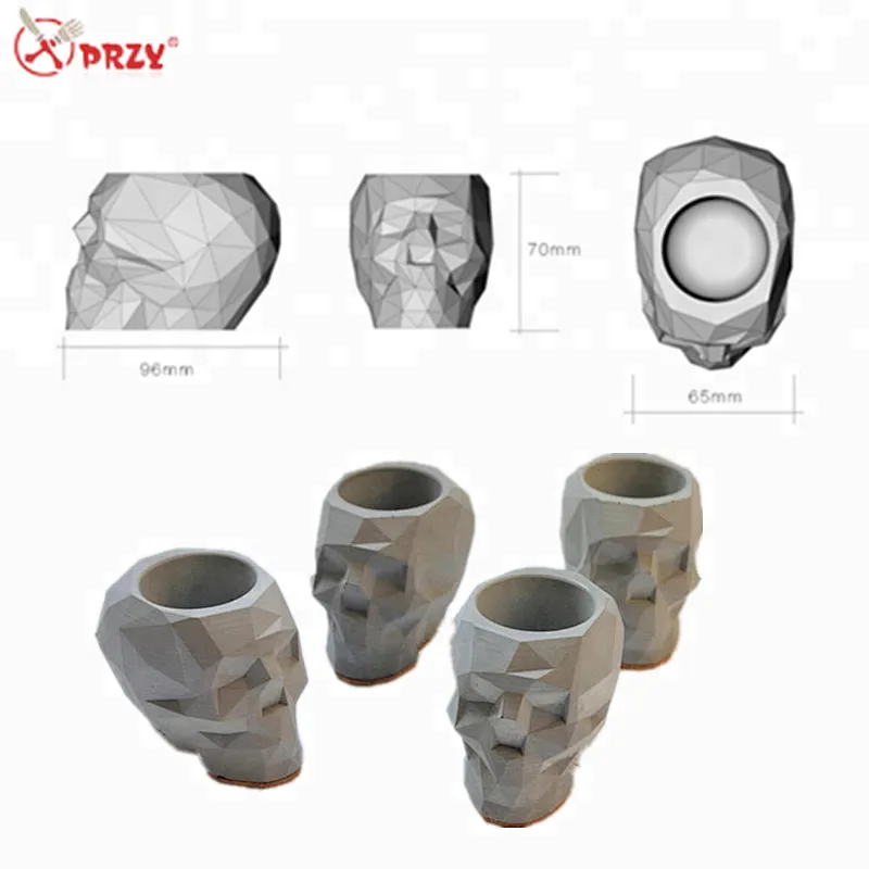 New item 3D concrete Skull pen holder mold silicone Skeleton concrete vase decorations silicone molds