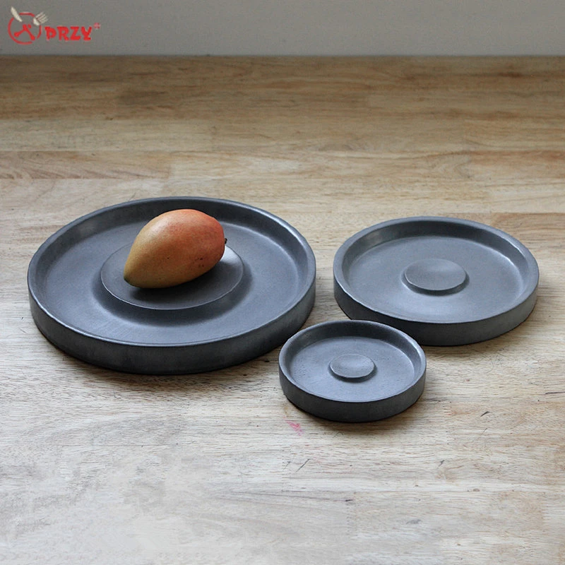 Retro Cement flower pot tray molds fruit dish forms silicone handmade office concrete decorations molds