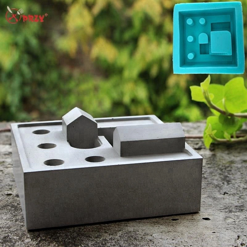 Concrete pen holder molds small house office desk decoration forms Cement flower mini pot mold silicone