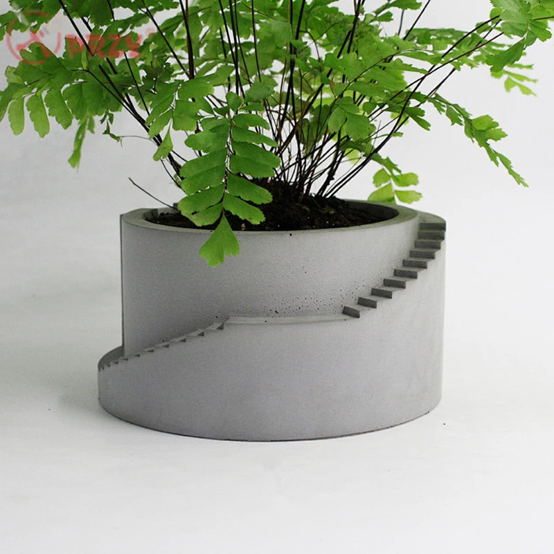 Simple round stair cement flowet pot molds silicone concrete planter mould silicone desk decoration molds