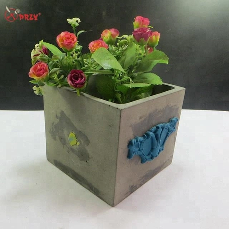 Big square Concrete Planter mold HP0006 3D Flower Pot with Fondant Decoration molds