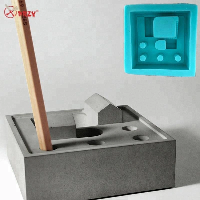 Concrete pen holder molds small house office desk decoration forms Cement flower mini pot mold silicone