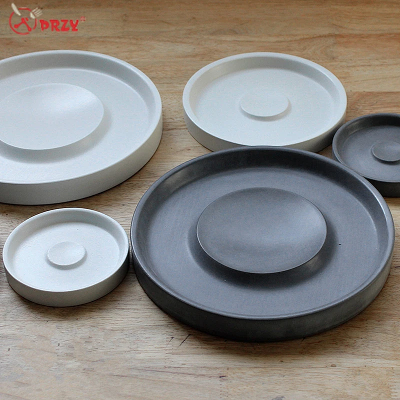Retro Cement flower pot tray molds fruit dish forms silicone handmade office concrete decorations molds