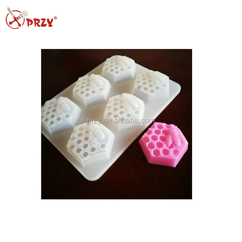 6 Holes Honeycomb Bee Hive Silicone Tray Soap Making Mold with Food Grade Material