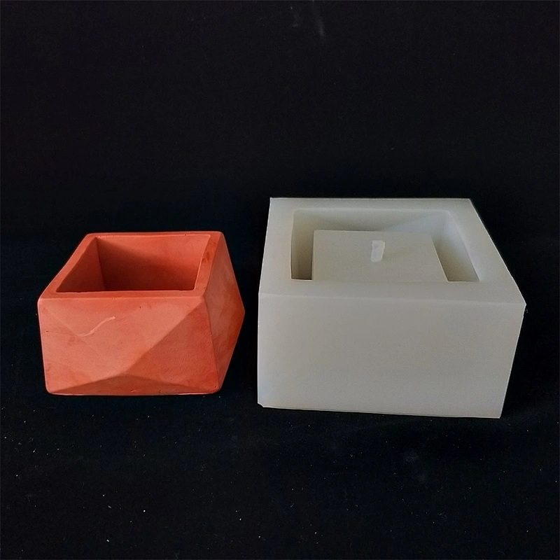 HP0074 Regular Square Diamond Concrete Pot with Hole Planter Cement Pot Silicone Mold