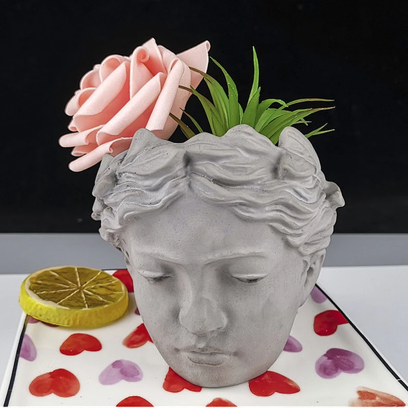 Human face vase portrait sculpture cement flower pot plaster ornament silicone mold