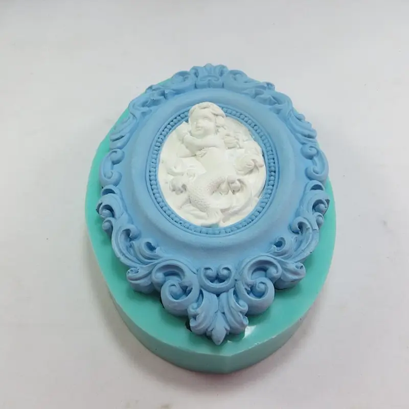 TS0002 embossed angel oval shape silicone mold for fondant cake decoration