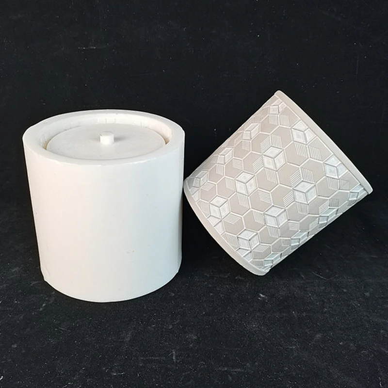 Cylindrical cement flower pot with geometric pattern silicone mold