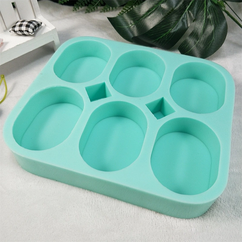 PR455 Oval Shaped 6 Cavities Soap Handmade Multi-holes Tray Silicone Soap Tray Mold to Easy Cleaning