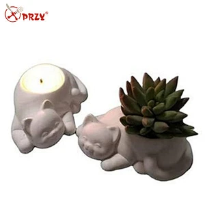 Cute Cat Candle Holder Mold Silicone Plant Mini Flower Pot Mold