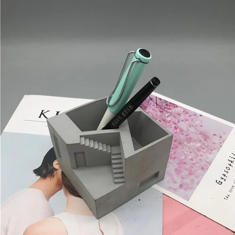 Staircase cement pen holder ladder series silicone mold