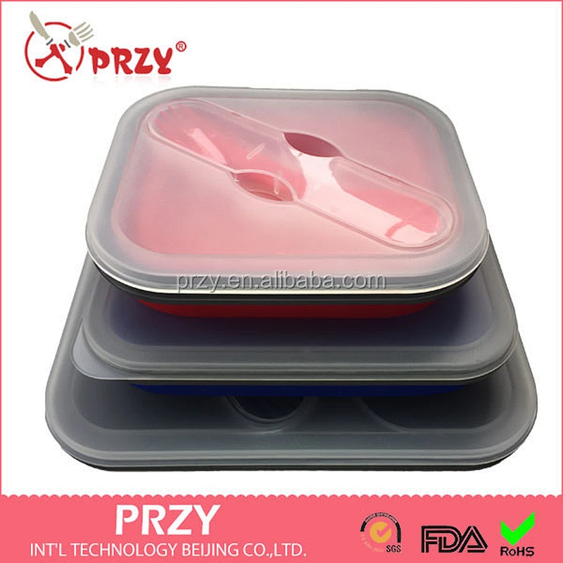 LB001 GOOD & LFGB standard silicone lunch box with fox spoon