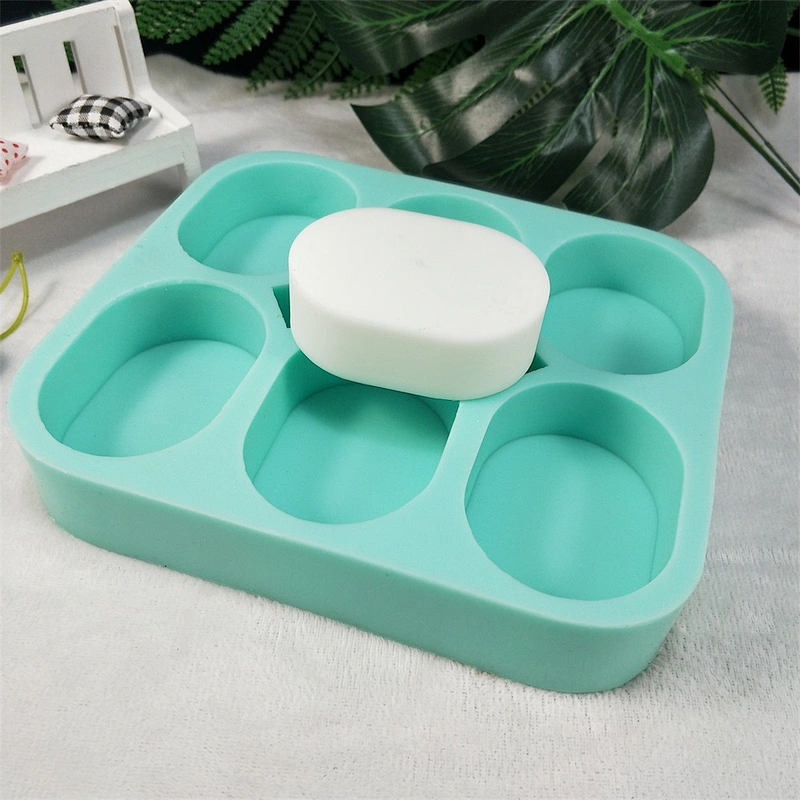PR455 Oval Shaped 6 Cavities Soap Handmade Multi-holes Tray Silicone Soap Tray Mold to Easy Cleaning
