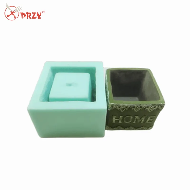 Square retro style letter pattern cement concrete flower pot silicone mold