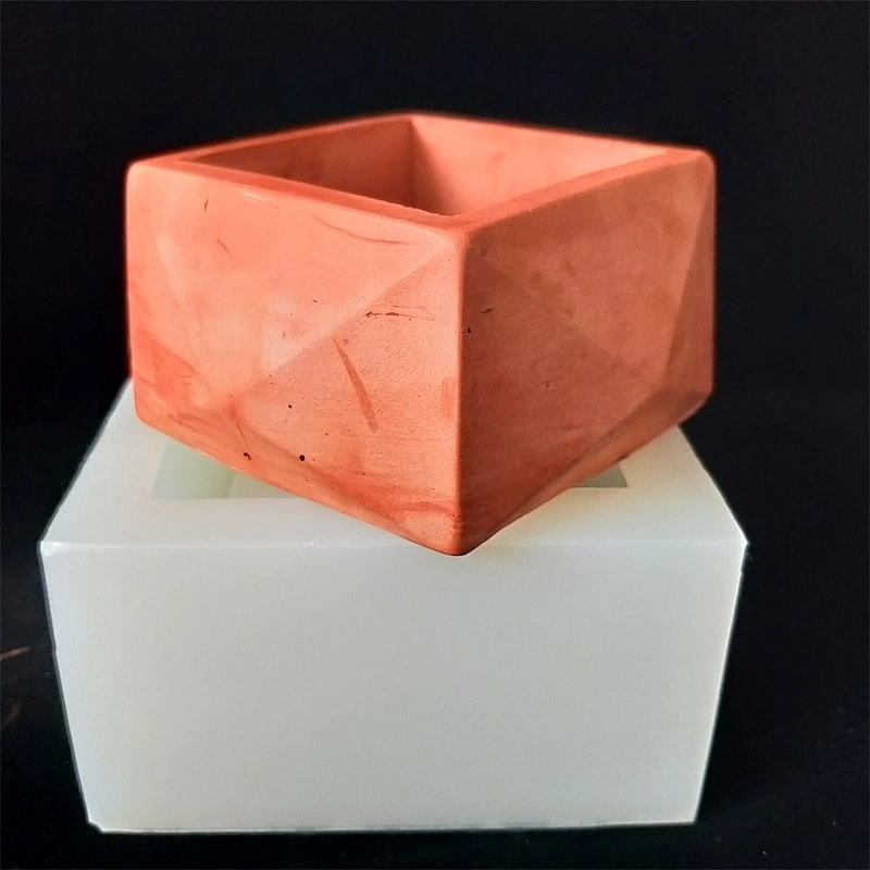 HP0074 Regular Square Diamond Concrete Pot with Hole Planter Cement Pot Silicone Mold
