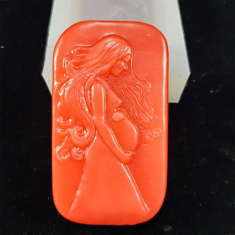 Handmade Custom 3D Pregnant Mother Shaped Long Hair Rectangle Craft Silicone Soap Mold DIY for Mother's Day Gift Soap