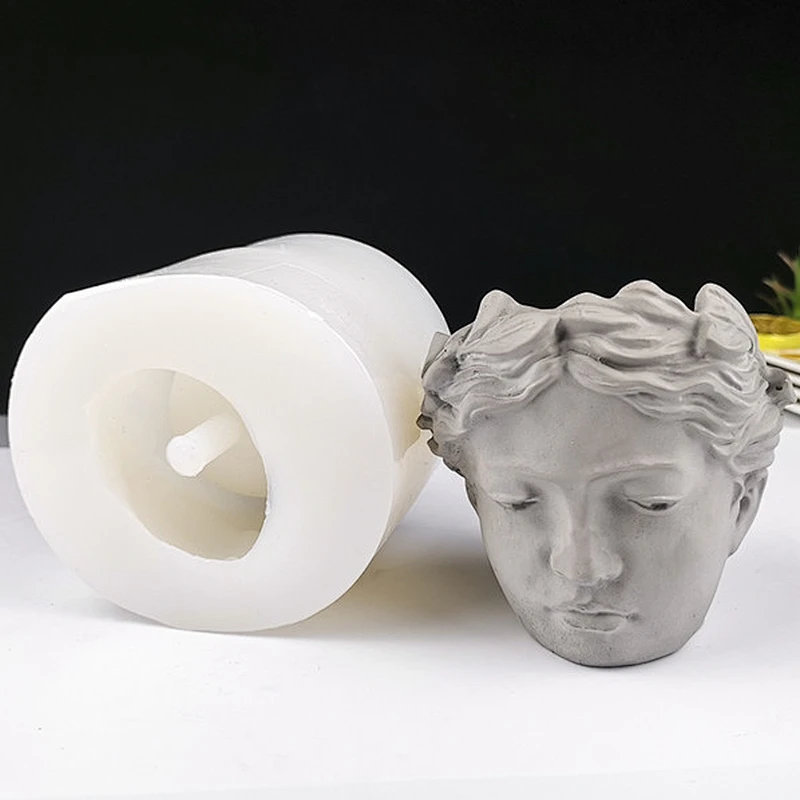 Human face vase portrait sculpture cement flower pot plaster ornament silicone mold