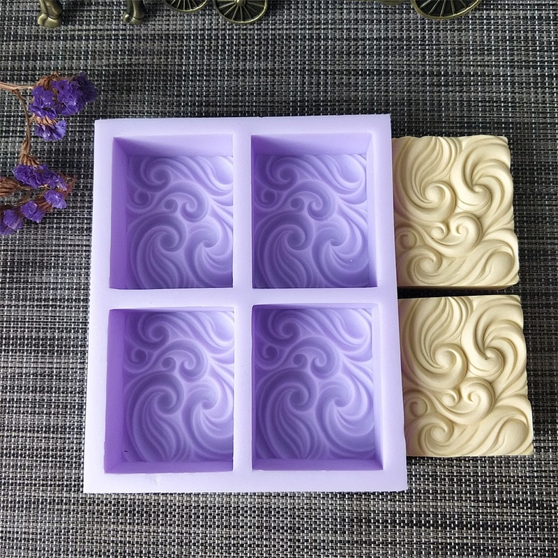 Brand PRZY QT0133 Cloud Shaped 4 Bars Rectangle Wave Soap Silicone Soap Mold with High Quality
