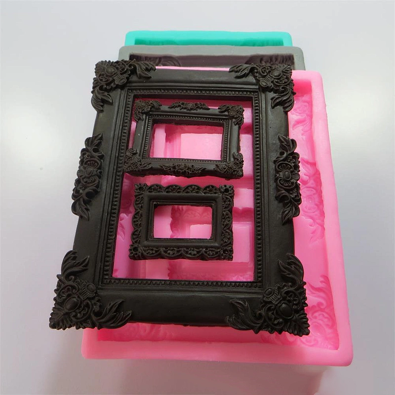 PRZY F1022 Funny 3 Different Sizes Frame Shape Photo Decoration Cake Fondant Silicone Mold for Cake Decorating
