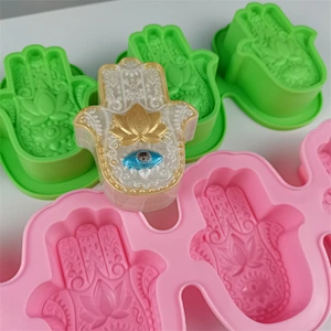 Hand of Fatima Mascot Khamsah Candle Silicone Mold for HAMSA Lotus in the Palm Silicone Soap Making Mold
