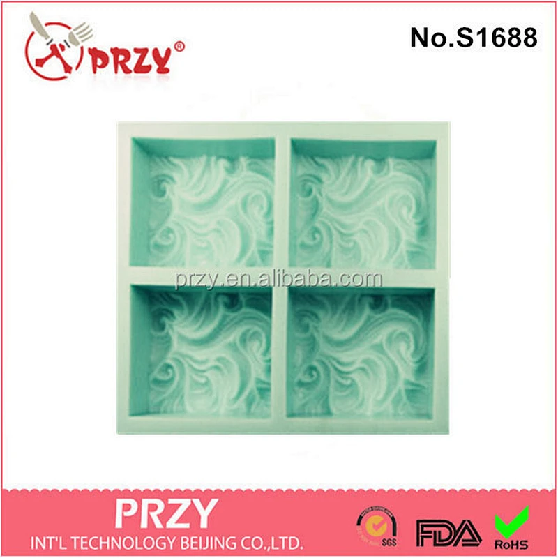 S1688 PRZY 4 cavity wave handmade silicone soap mold/4 cavitysilicone soap tray