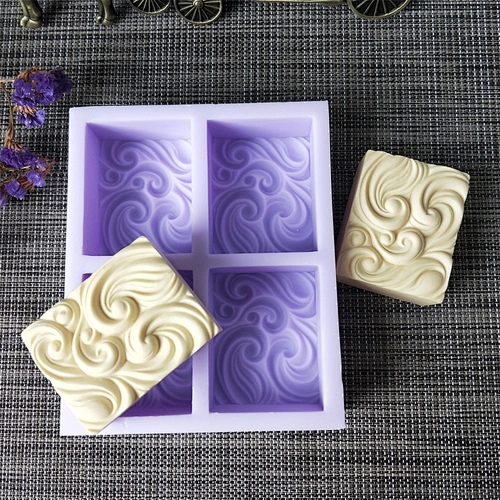 Brand PRZY QT0133 Cloud Shaped 4 Bars Rectangle Wave Soap Silicone Soap Mold with High Quality