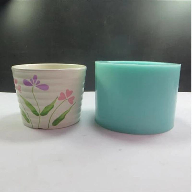 Round flower pot with flower pattern silicone mold
