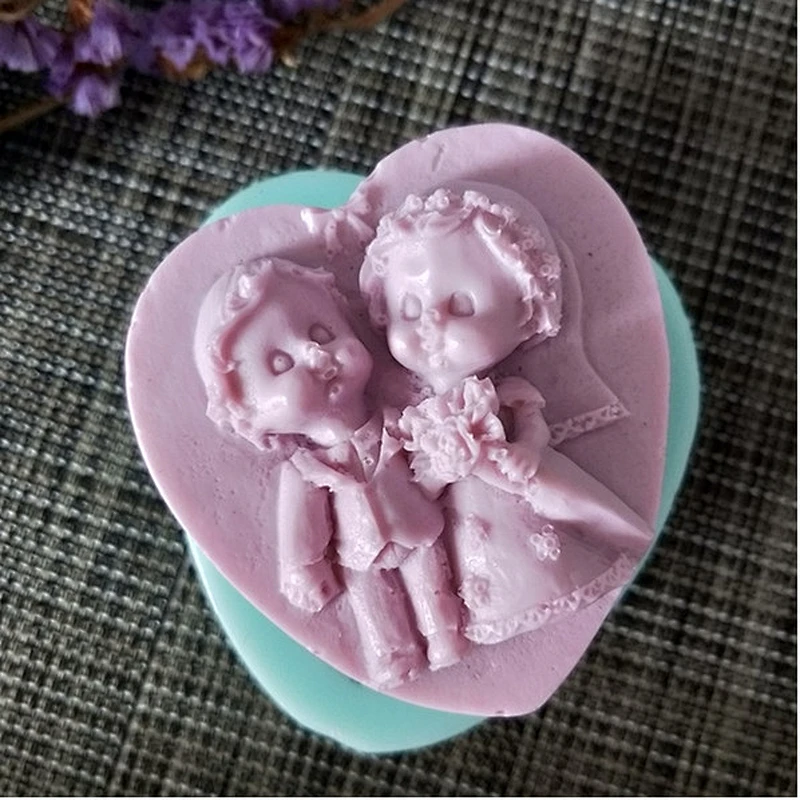 Boy and girl wedding love shape silicone soap mold
