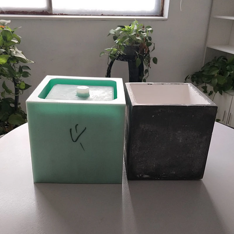Garden large size square cement landscape flower pot silicone mold