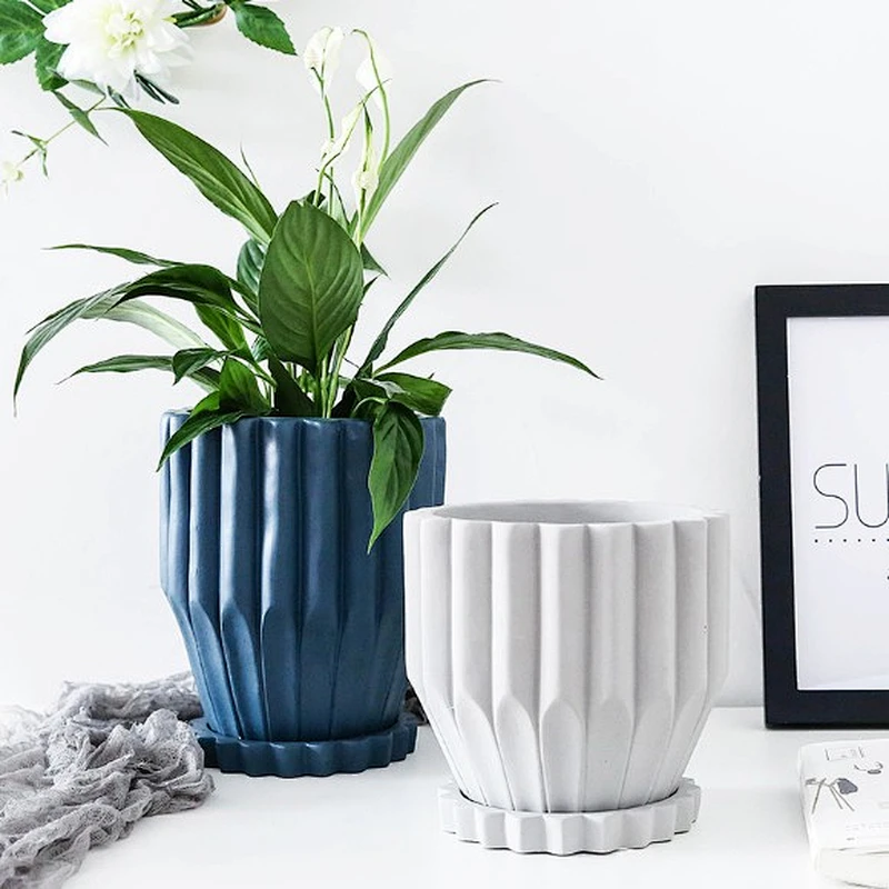 Nordic creative cement pots garden decoration landscape flower pots concrete molds with chassis