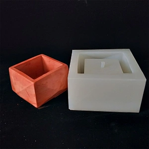 HP0074 Regular Square Diamond Concrete Pot with Hole Planter Cement Pot Silicone Mold