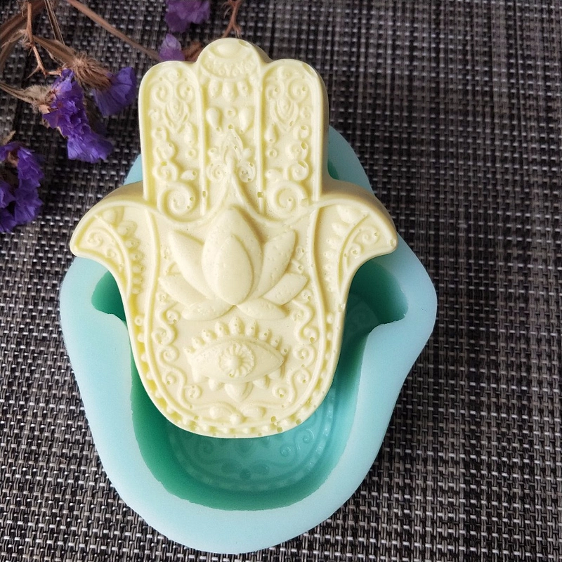 HAMSA Lotus in the palm silicone soap mold khamsah handmade soap making Hand of Fatima mascot molds candle resin clay mould