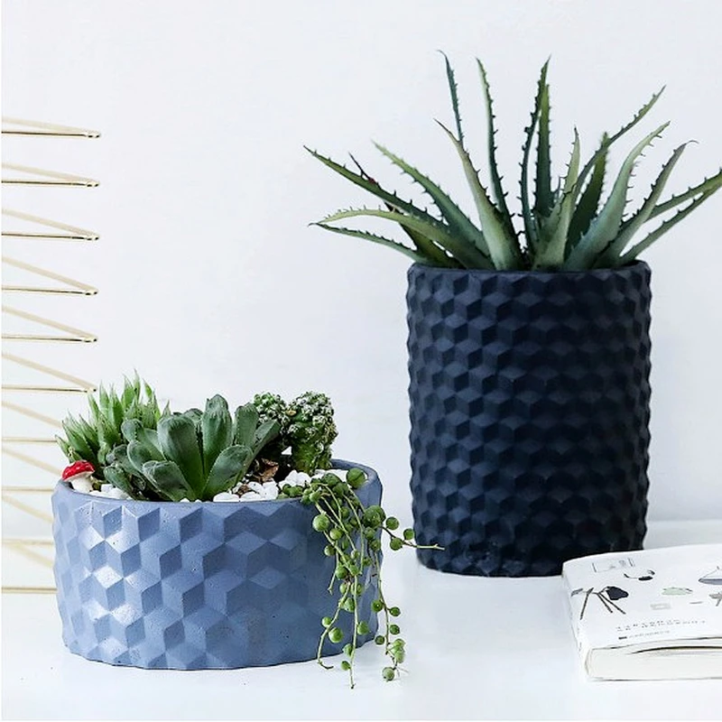 Nordic creative diamond pattern cylinder cement garden decoration concrete pot mold for planter
