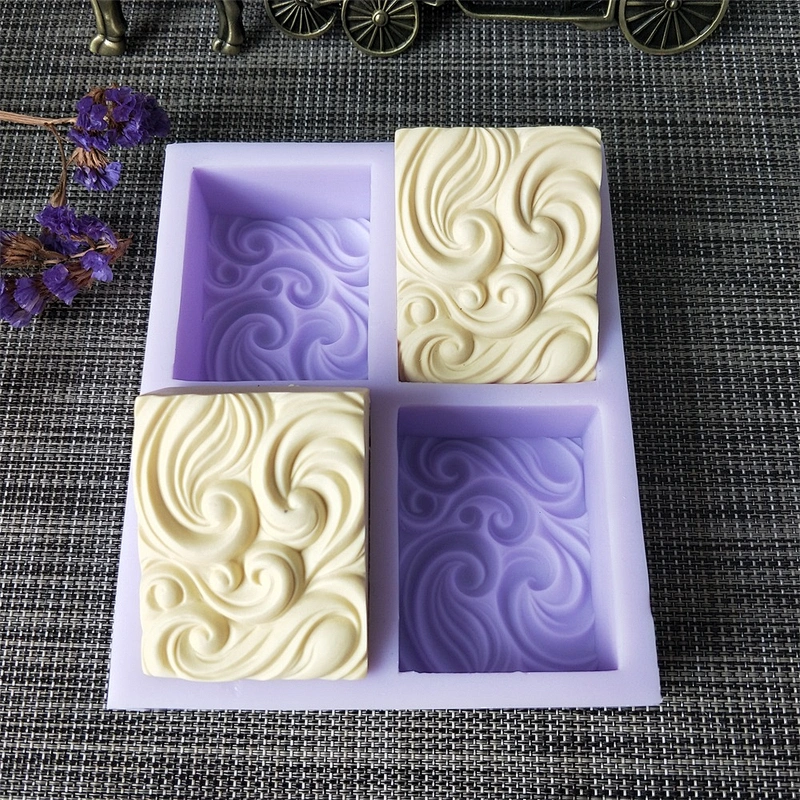 Brand PRZY QT0133 Cloud Shaped 4 Bars Rectangle Wave Soap Silicone Soap Mold with High Quality