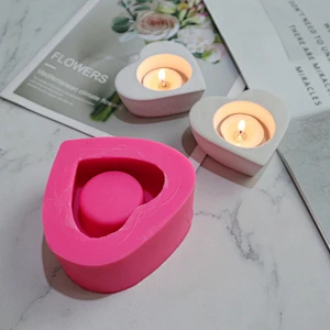 Diy Aroma Cement Concrete Heart-Shaped Candle Cup Candlestick Decoration Silicone Mold