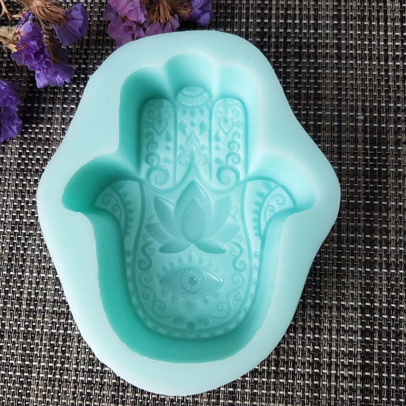 HAMSA Lotus in the palm silicone soap mold khamsah handmade soap making Hand of Fatima mascot molds candle resin clay mould
