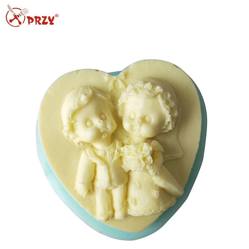 Boy and girl wedding love shape silicone soap mold