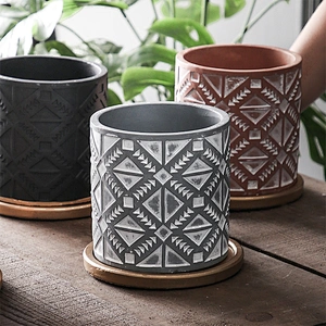 Cylindrical cement flower pot silicone mould with leaf pattern