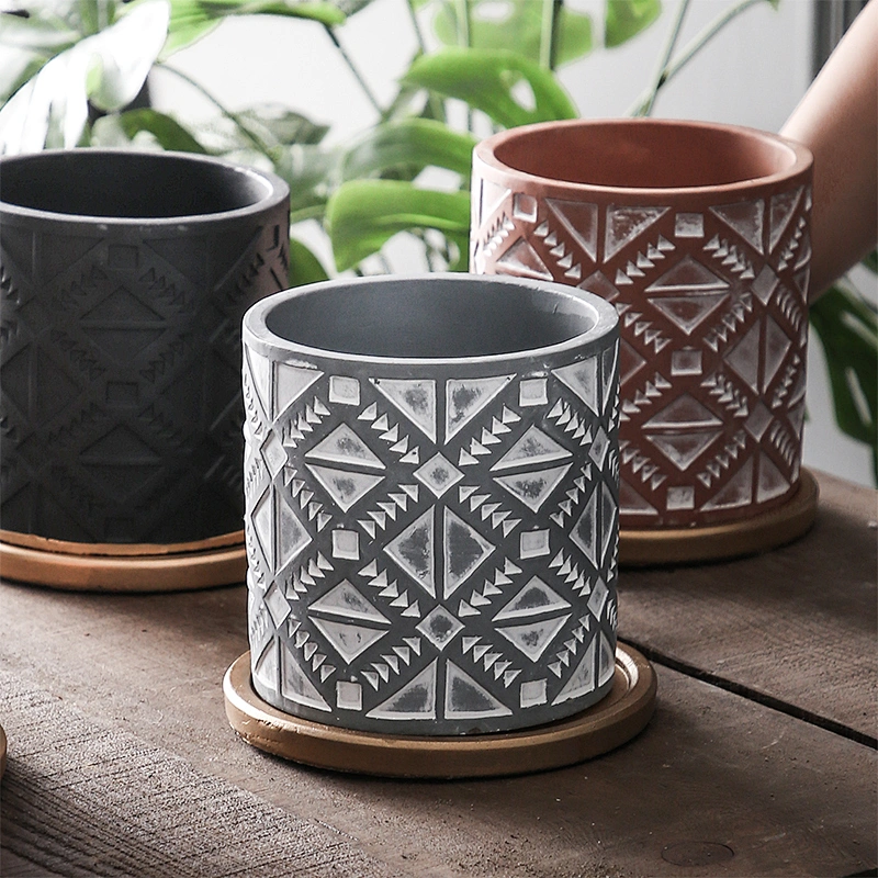 Cylindrical cement flower pot silicone mould with leaf pattern