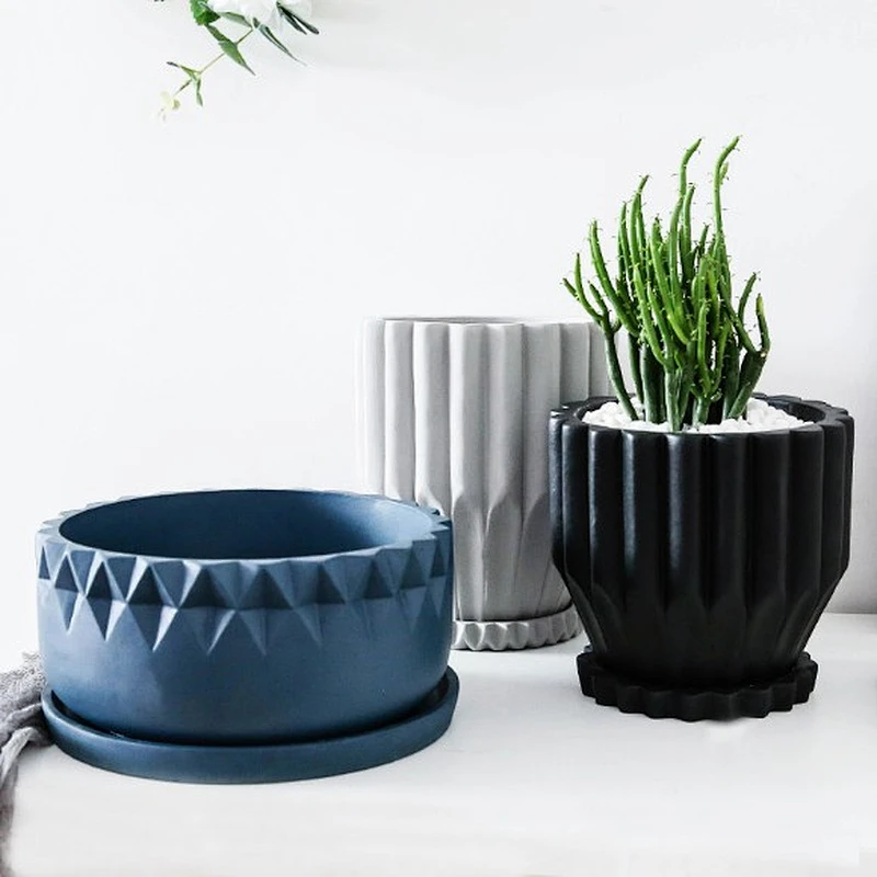 Nordic creative cement pots garden decoration landscape flower pots concrete molds with chassis