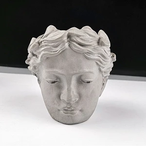 Human face vase portrait sculpture cement flower pot plaster ornament silicone mold